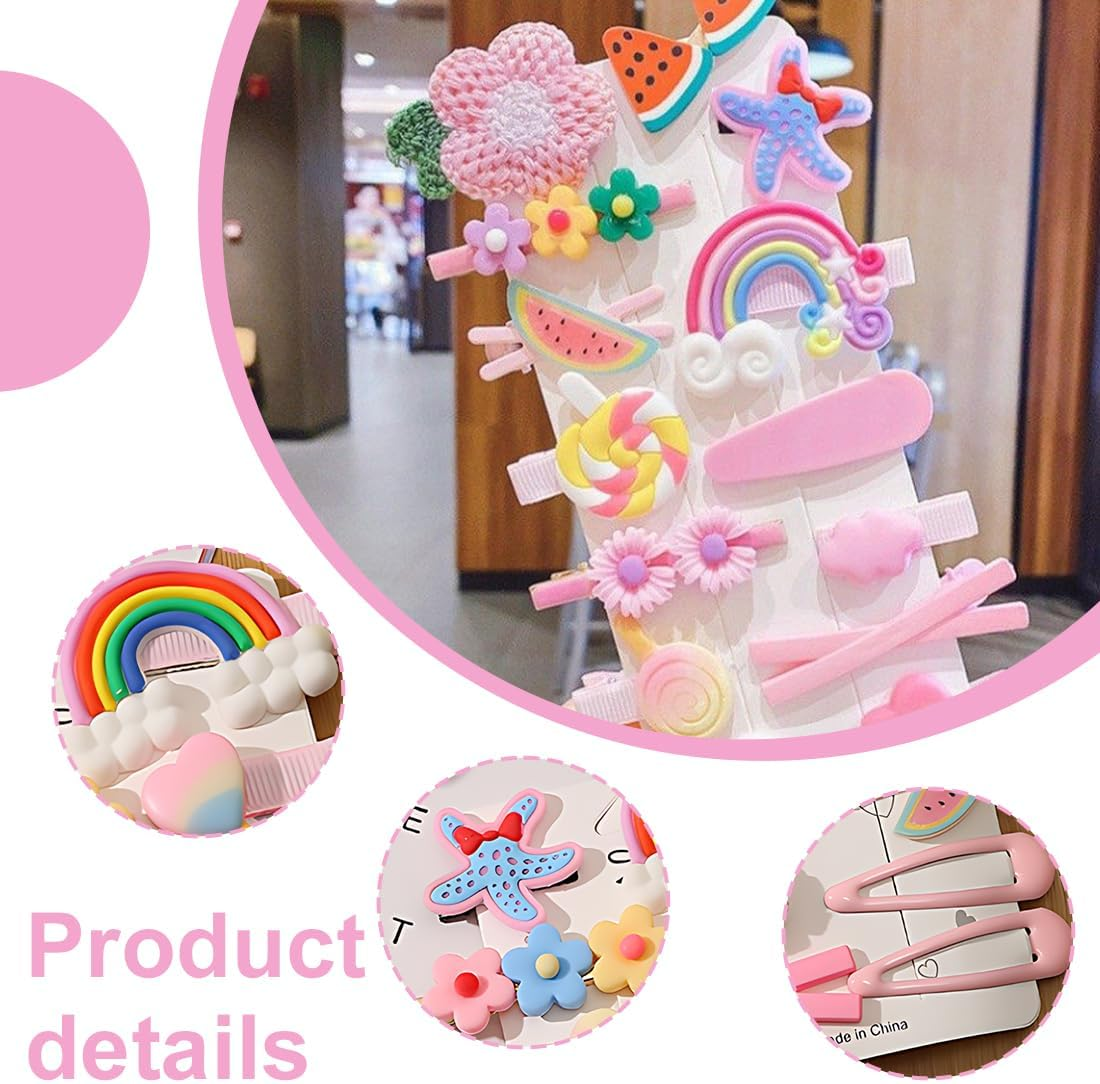 YOCDNOV 28 Pack Cute Hair Clips - Fashion Hair Accessories for Girls, Flowers, Fruits, Sweets, Desserts, Sweet Birthday Party Gifts (Pink Knitted Flowers + Pink Starfish) image number 4