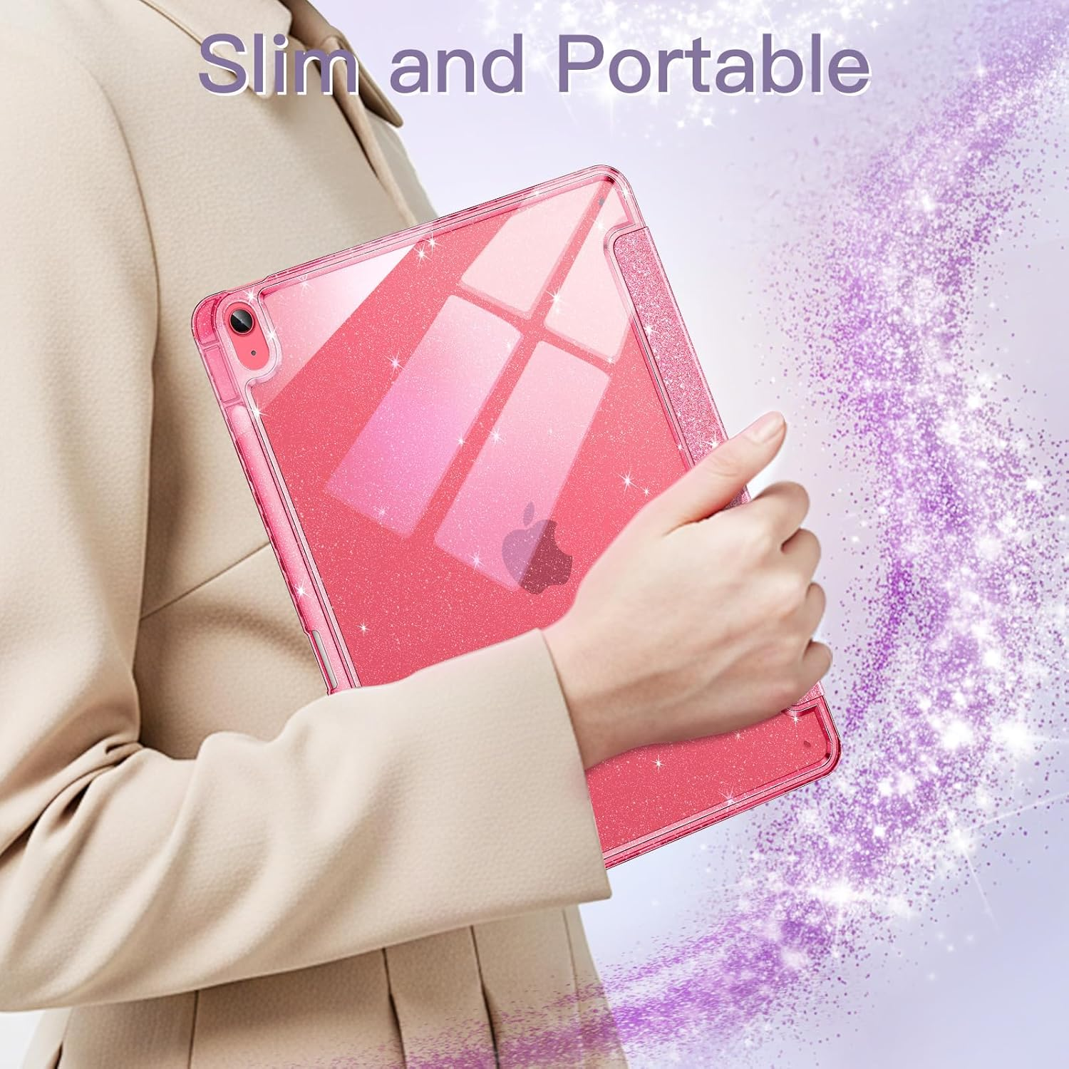 Jetech Glitter Case for Ipad (A16) 11Th/10Th Generation (2025/2022) with Pencil Holder, Cute Sparkly Slim Cover for Kids and Girls, Shiny Clear Back Shell (Pink) - Gold image number 4