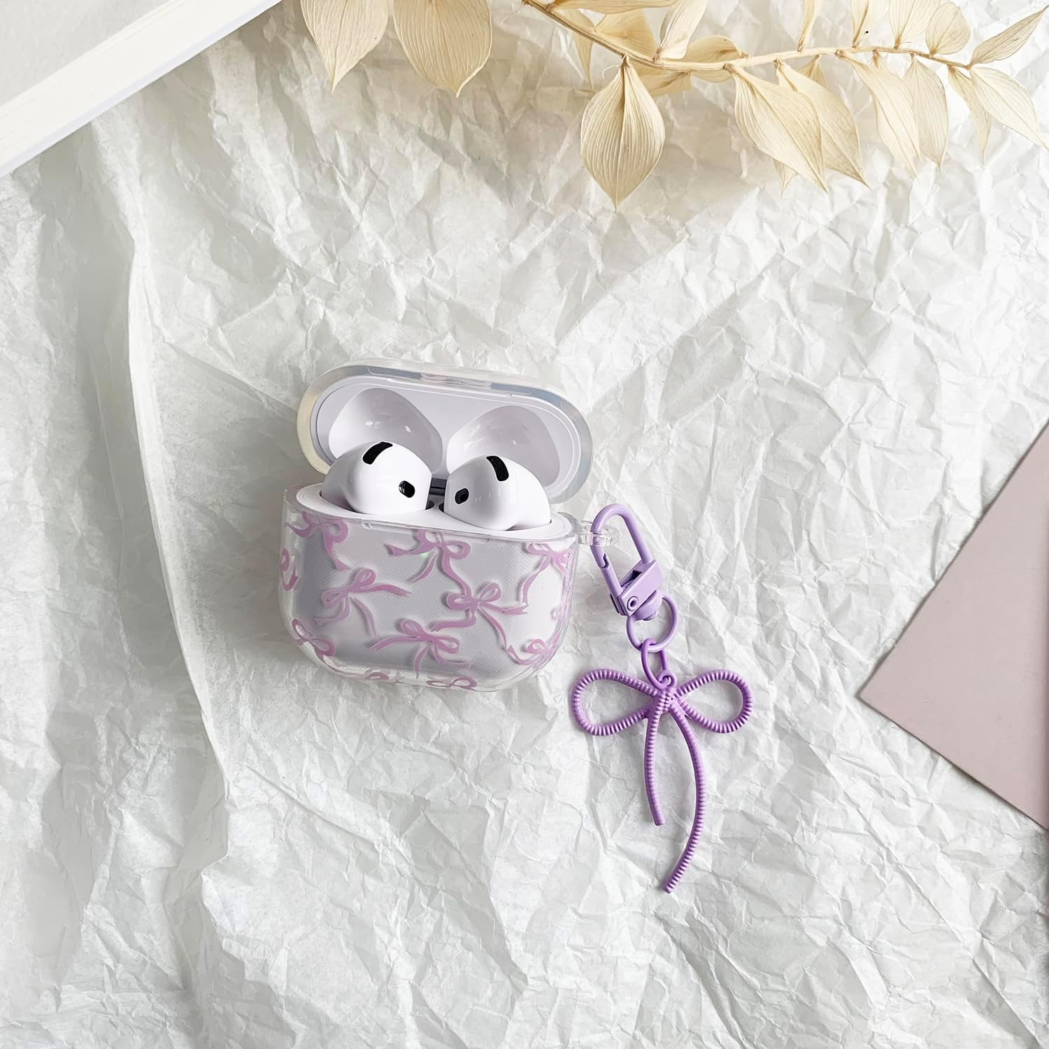 Case for Airpods Pro 2 with Cleaner Kit Soft Cute Bow Pattern Fashion Design Bowknot Aesthetic Shockproof Keychain Headphone Cases for Airpods Pro 2-Purple image number 6