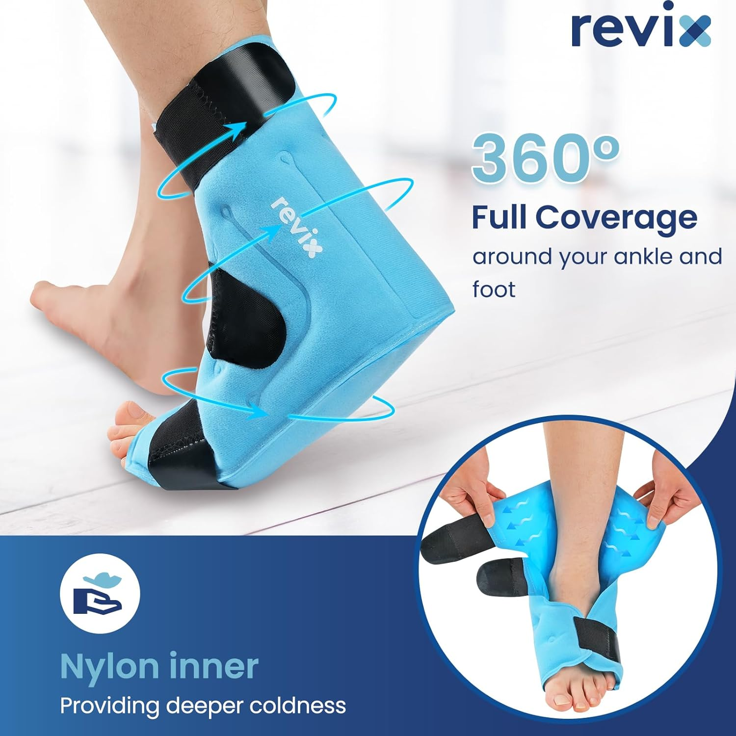 REVIX Extra Large Ankle Ice Pack for Foot Discomfort, Reusable Gel Cold Pack with Cold Compression Therapy, Full Coverage Ankle Ice Wrap for Post-Workout Recovery, Plantar Fasciitis image number 2