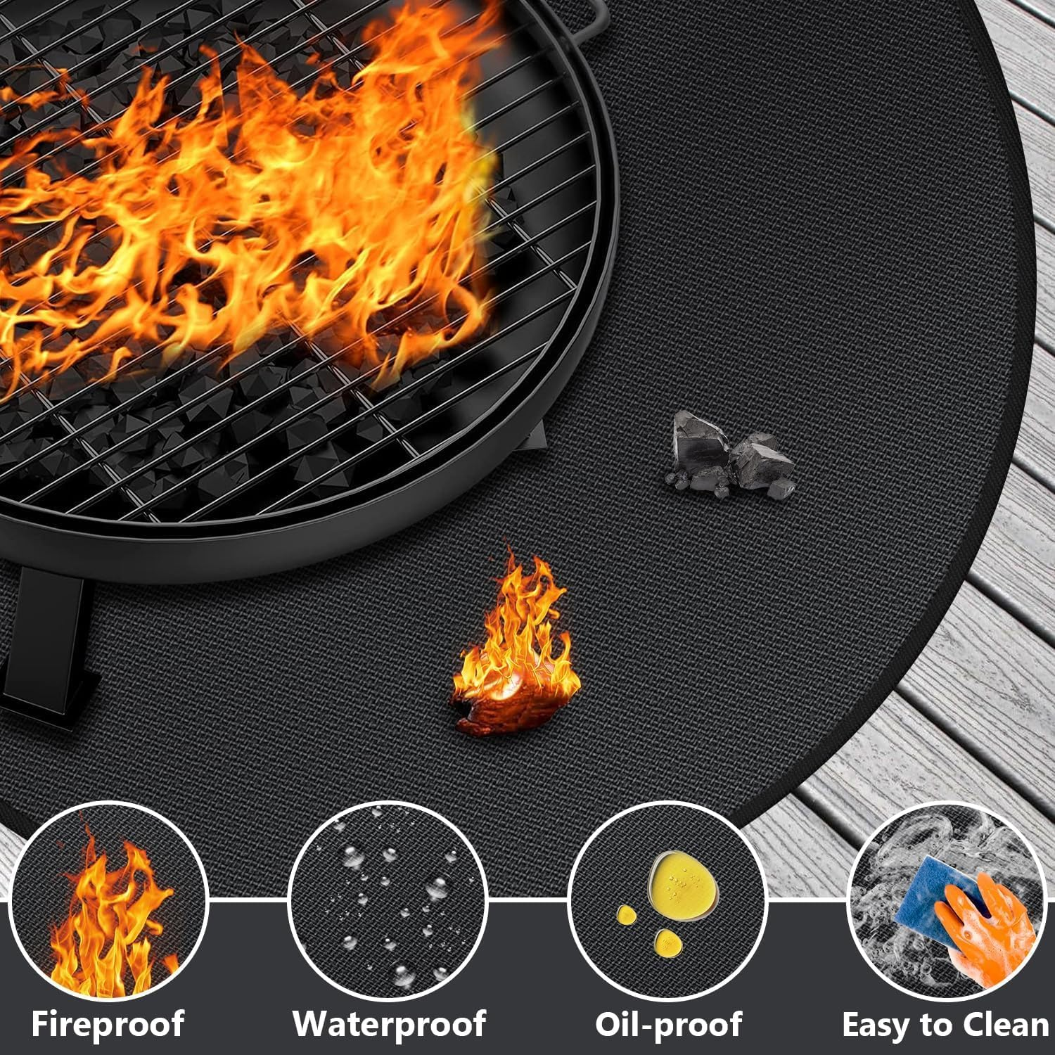 Fire Pit Mat, Camping Fireproof Mat, round Fireproof under Grill Mats for Outdoor Grill, Portable Camping Stove Mat for Solo Stove Accessories, Picnic Barbecue Mat for Solo Stove Bonfire (M, 61*61CM) image number 4