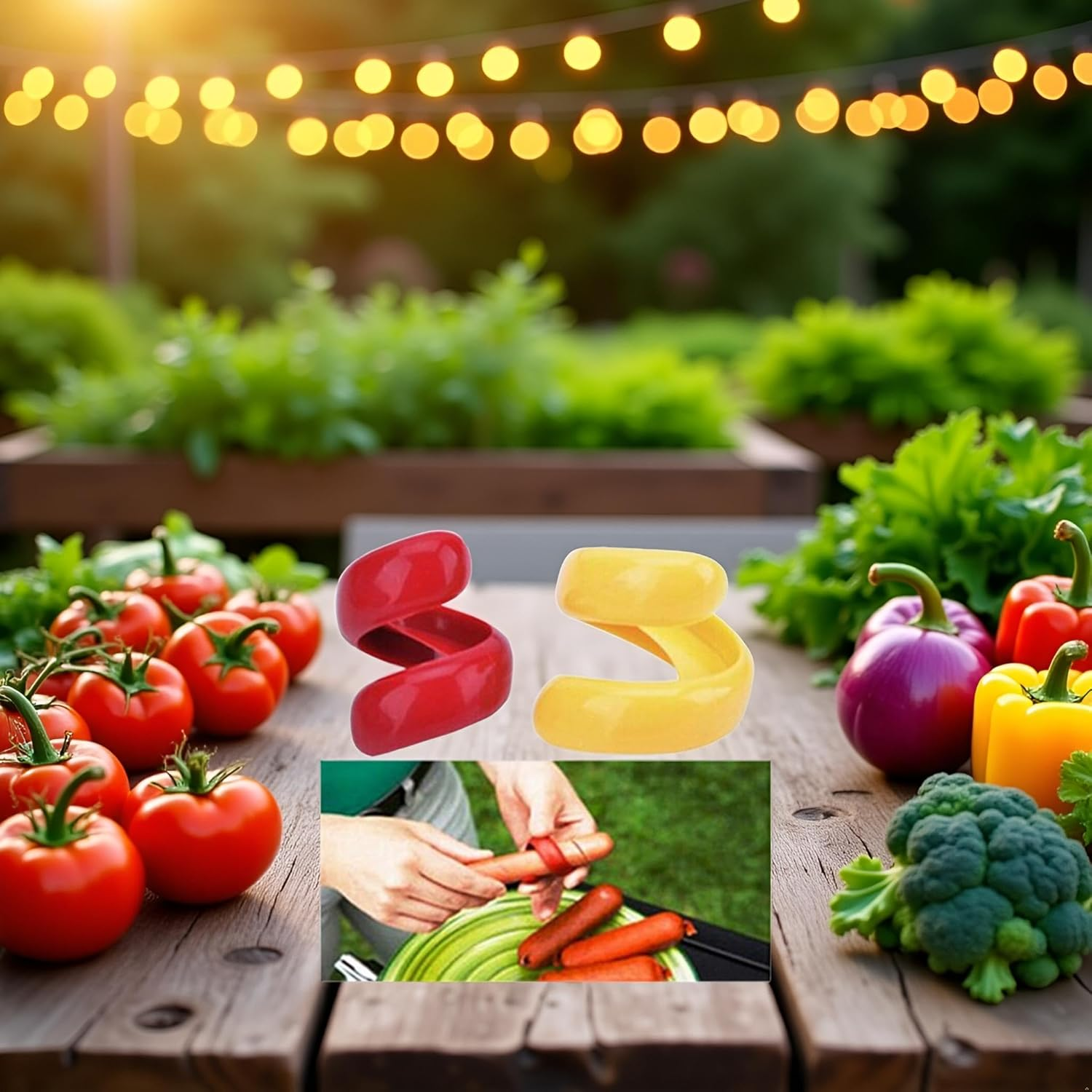 Red and Yellow Manual Fancy Sausage Cutter Barbecue Hot Dogs Gadget Cutting Kitchen Vegetable Cutter Tools Auxiliary Slicer Fruit Practical and Deft Utensils and Gadgets Kitchen and Dining image number 3