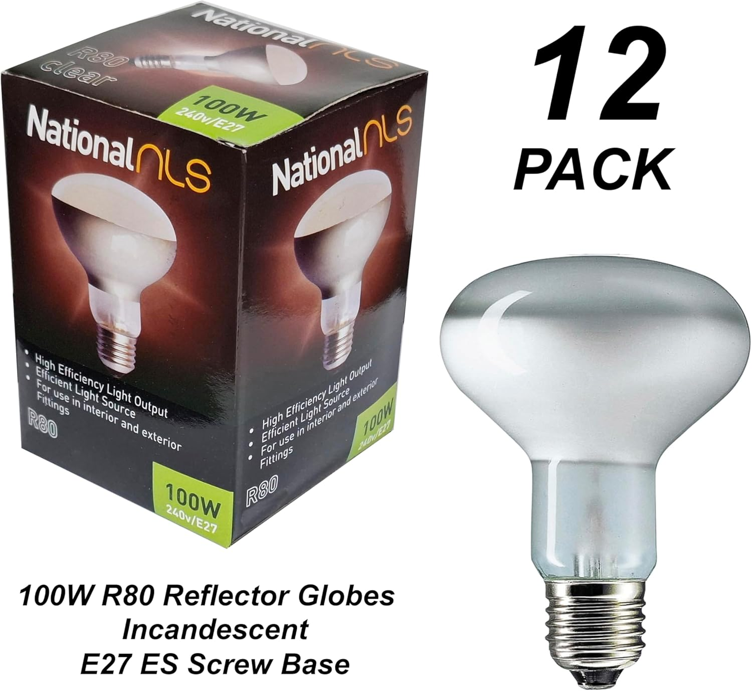 12 X 100W Incandescent R80 Reflector Light Globes Bulbs Dimmable Screw E27 Dimmable ES Warm White 1000Lm image number 1