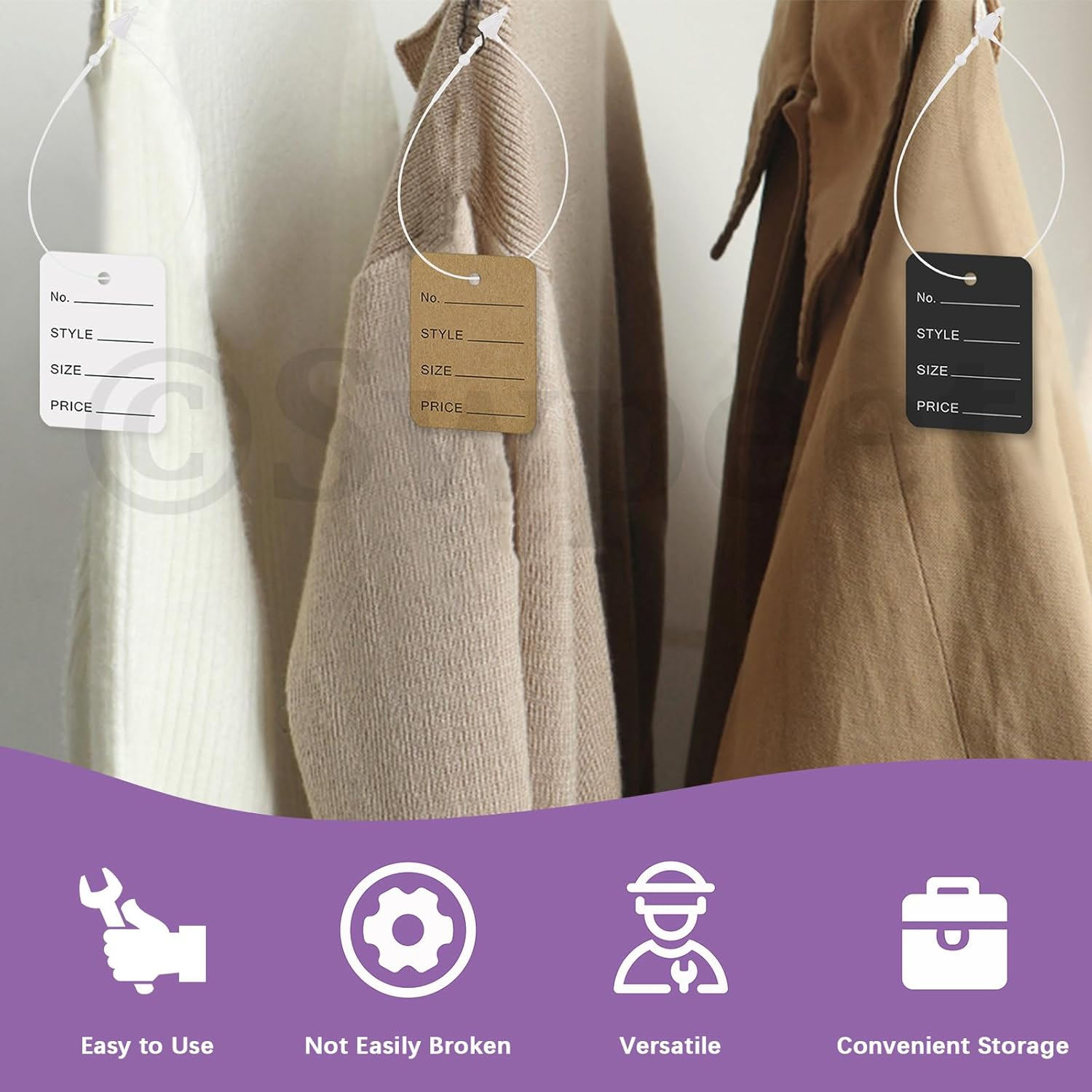 Swpeet 2100Pcs 3" 5" 7" Clear Plastic Fastener Hang Tag Snap Lock and 1.4" &times;2" Printable Clothing Price Tags Card Kit, Pin Security Loop Price Tag Pins Price Tag Accessory for Retail Store Clothing image number 3