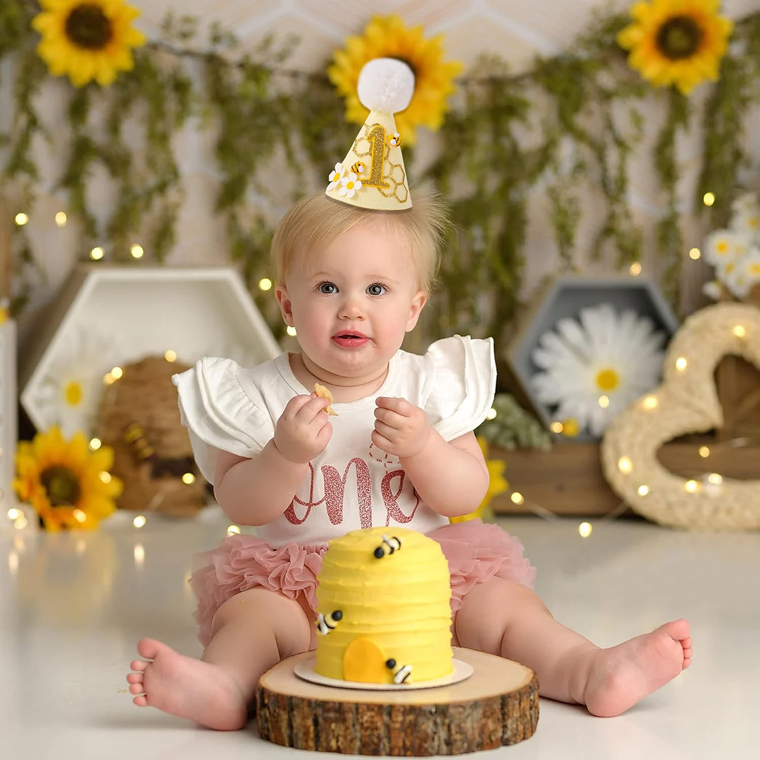 SYESQL Bee 1St Birthday Cone Hat - Party Hat with Photo Props for Baby'S First Birthday Party image number 2