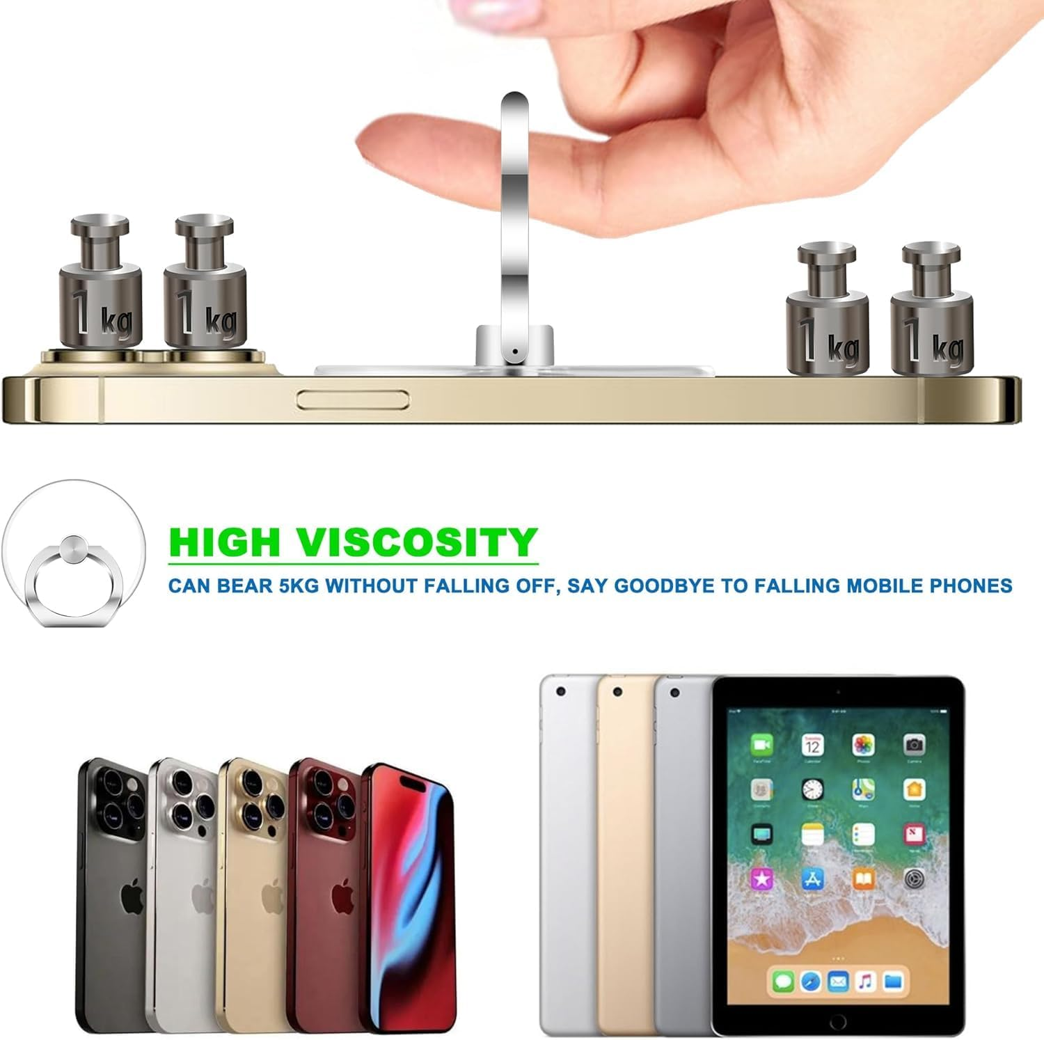 Phone Ring Holder, Oiltomn Transparent Universal Finger Stand Kickstand Cell Phone Ring Grip Holder Compatible with Iphone Samsung Smartphones 【2 Pack - Gold】 image number 3
