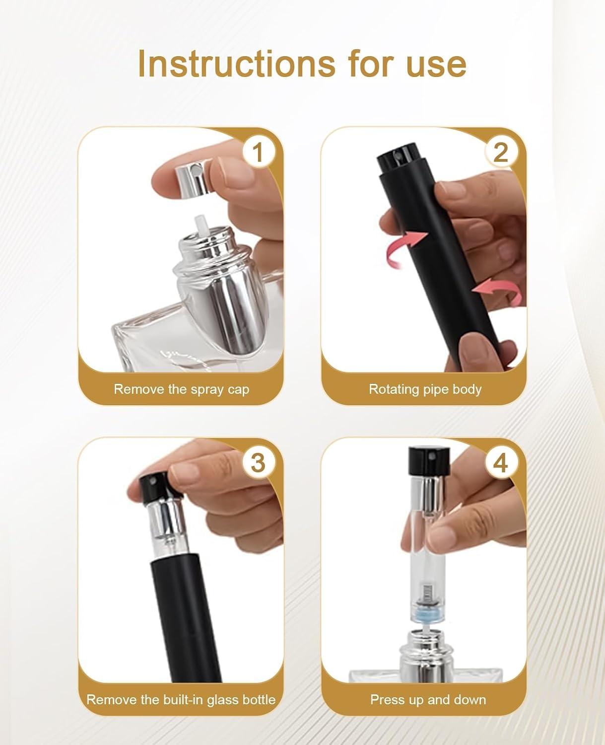 Asanana Atomizer Perfume Refillable Bottle 5Ml Twist-On Bottom Fill Fine Spray Portable Leakproof Mini Travel Bottle Essential Waterproof Durable Simple Suitable (Gold-2P) image number 5