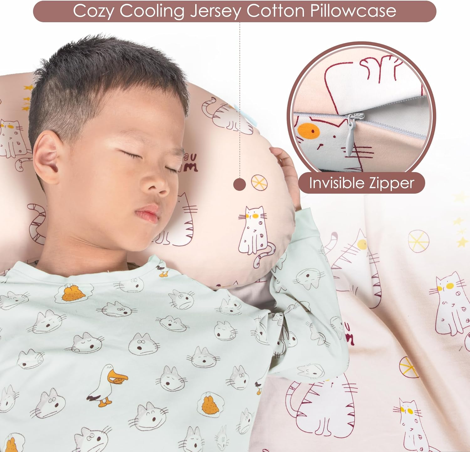 BYRIVER Kids Bed Pillow with Pillowcase for Home and Daycare, Playful Pink Kitten Child'S Pillow for Sleeping - Kitty image number 5