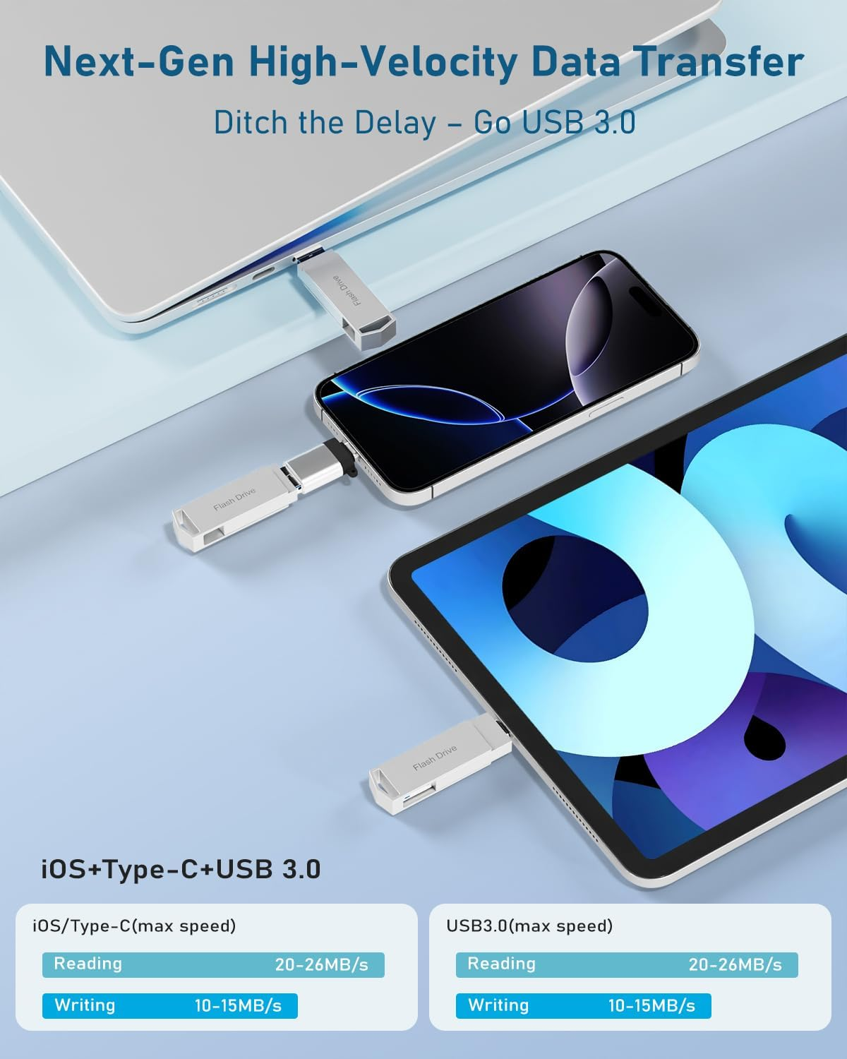 512GB 4In1 USB Flash Drive for Iphone USB3.0 Stick for Data Storage, Memory Stick for Data Storage, Compatible with Iphone, Ipad, Android, Pc-Stick with USB-C Cable& Adapter,Lanyard (Silver) - Black image number 2