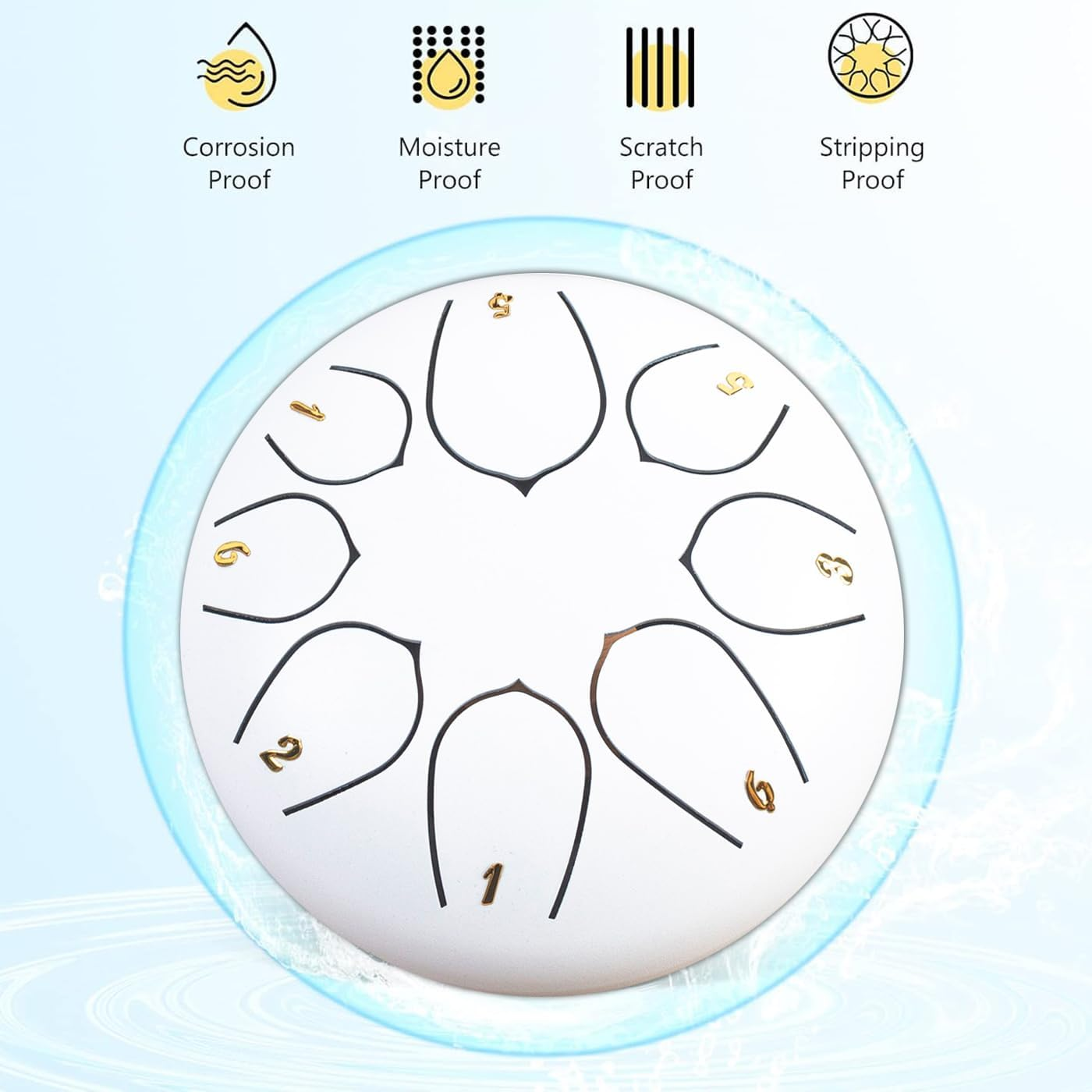 Lancoon Steel Tongue Drum with Hand Pan 6 Inches 8 Notes Durable Musical Instrument Soft Sound Rain Drum Non-Slip Easy to Play for Kids Yoga Meditation Entertainment - Gold image number 4