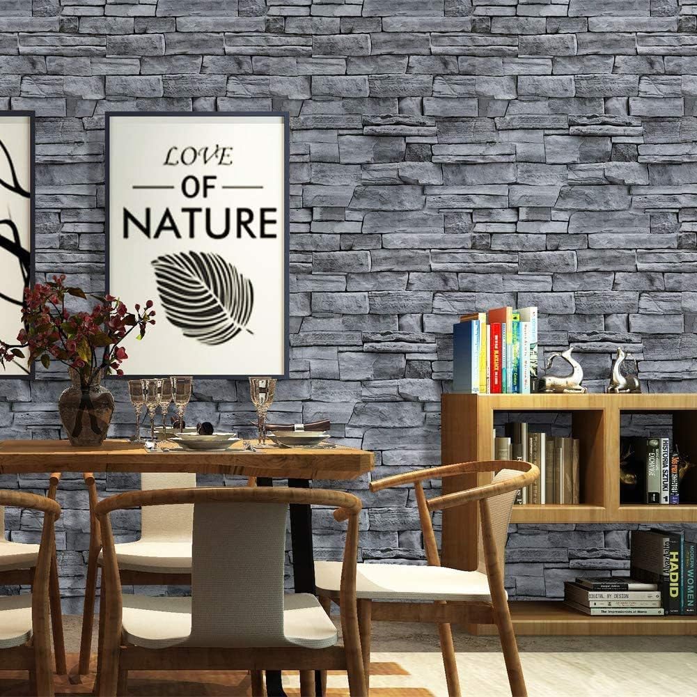 Vinyl Peel and Stick Wallpaper Brick Grey Vintage Stone Wallpaper Self Adhesive Wall 3D Contact Paper for Bedroom Livingroom Walls Decoration 45Cm X 300Cm image number 3