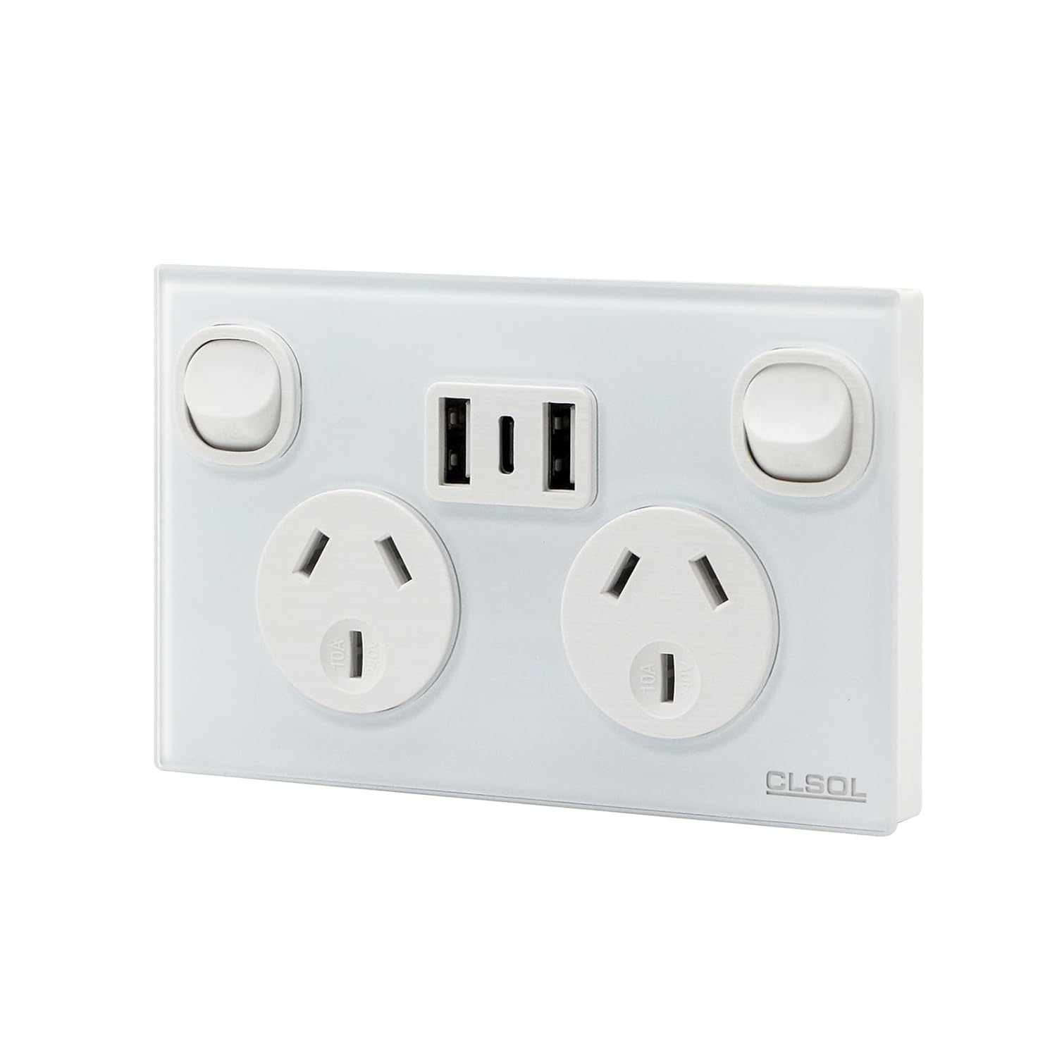 CLSOL, SAA Power Points, Light Switch, Glass Panel (White 2 Powerpoints+Usb) image number 5