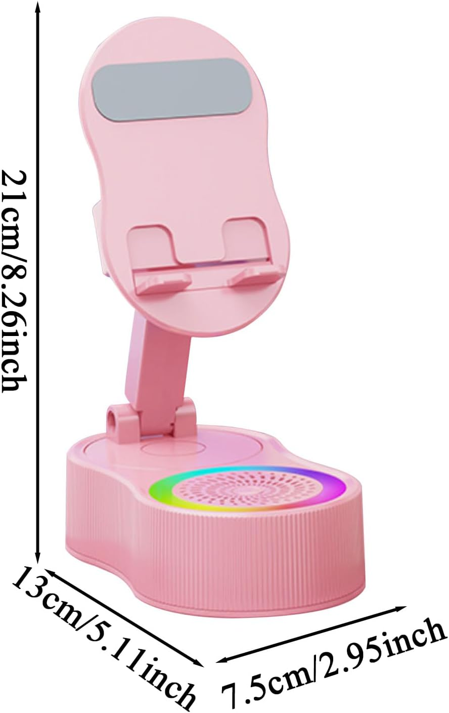 Frfik Cell Phone Stand with Speaker | Wireless Speaker Audio Stand with Light - Sound Dock Tablet Live Streaming Bracket for Home Travel Dormitory Vacation Apartment Hotel - White image number 2