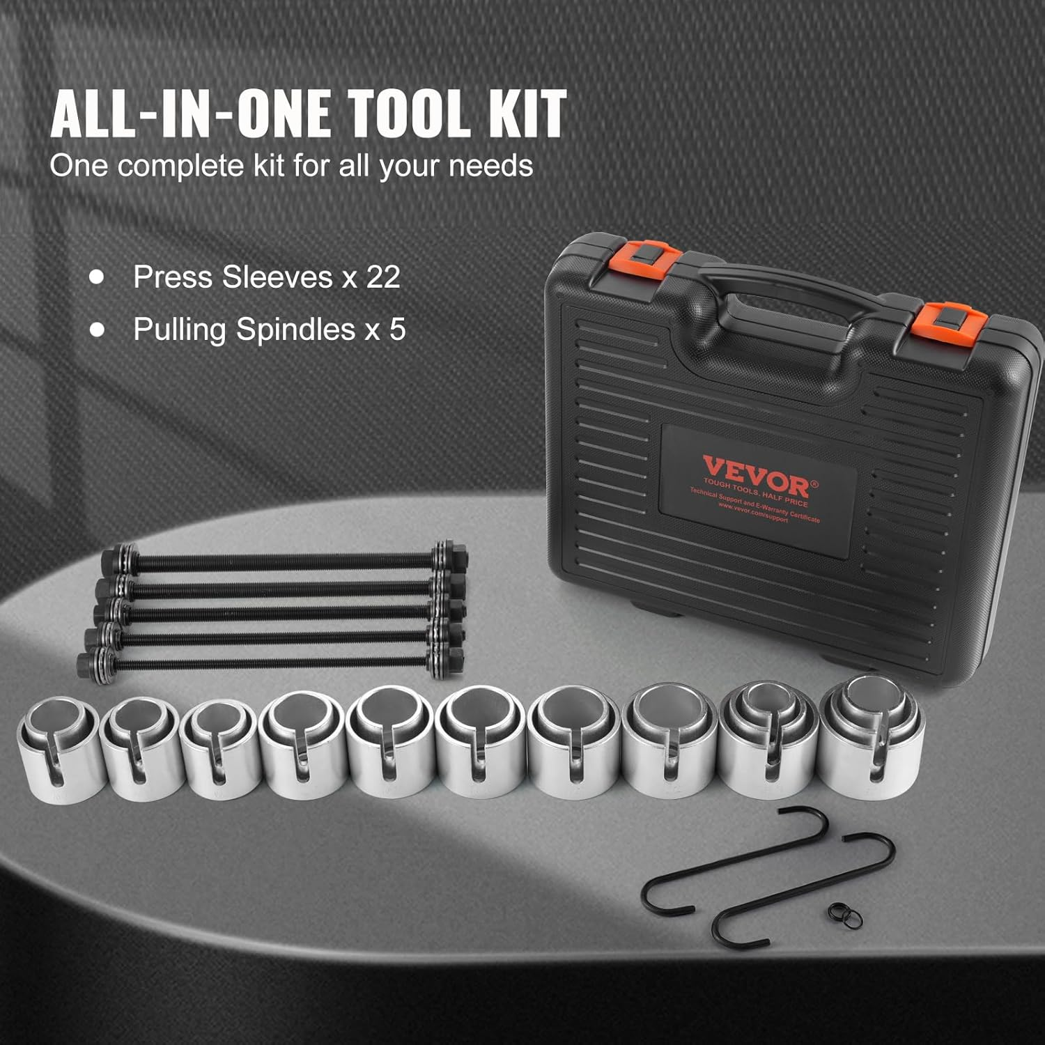 VEVOR 27 PCS Pull and Press Sleeve Kit, 45# Steel Removal Installation Bushes Bearings Tool Kit, Bush Removal Insertion Sleeve Tool Set Works on Most Cars and LCV, HGV Engines image number 3