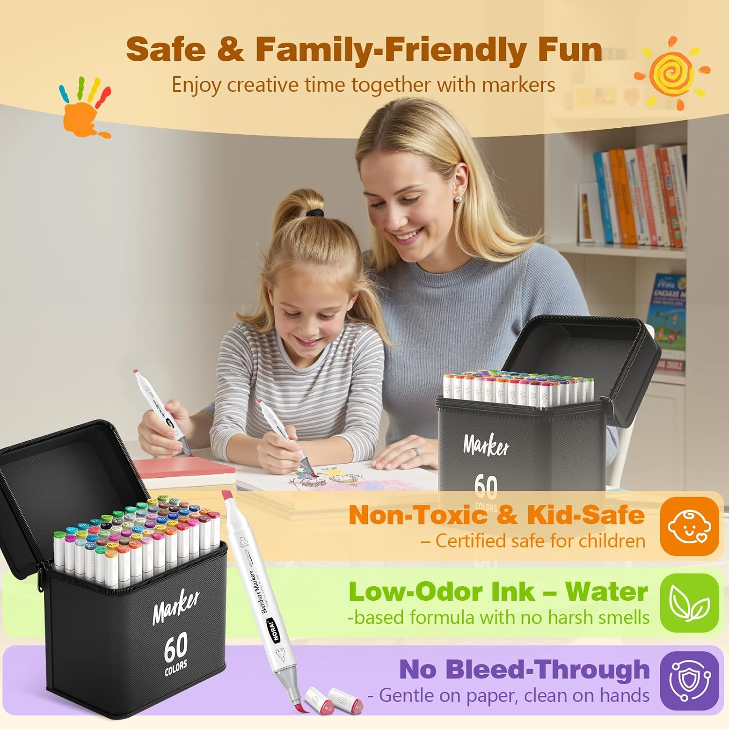 Sashion Alcohol Markers Brush Tip - 60 Colouring Markers Double Tipped Art Drawing, Alcohol Based Markers Set for Kids, Artist, Adult, Highlighter Pen Sketch for Painting, Sketching and Drawing image number 4