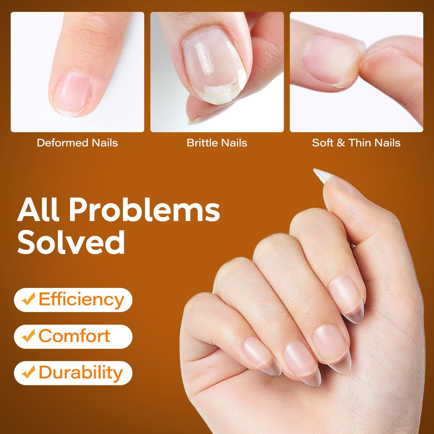 Nicedeco Short Almond Full Cover Nail Tips Press on Nails Clear - False Nails Soft Gel Tips 12 Sizes 216 Pieces - 008 - Npon009 image number 5