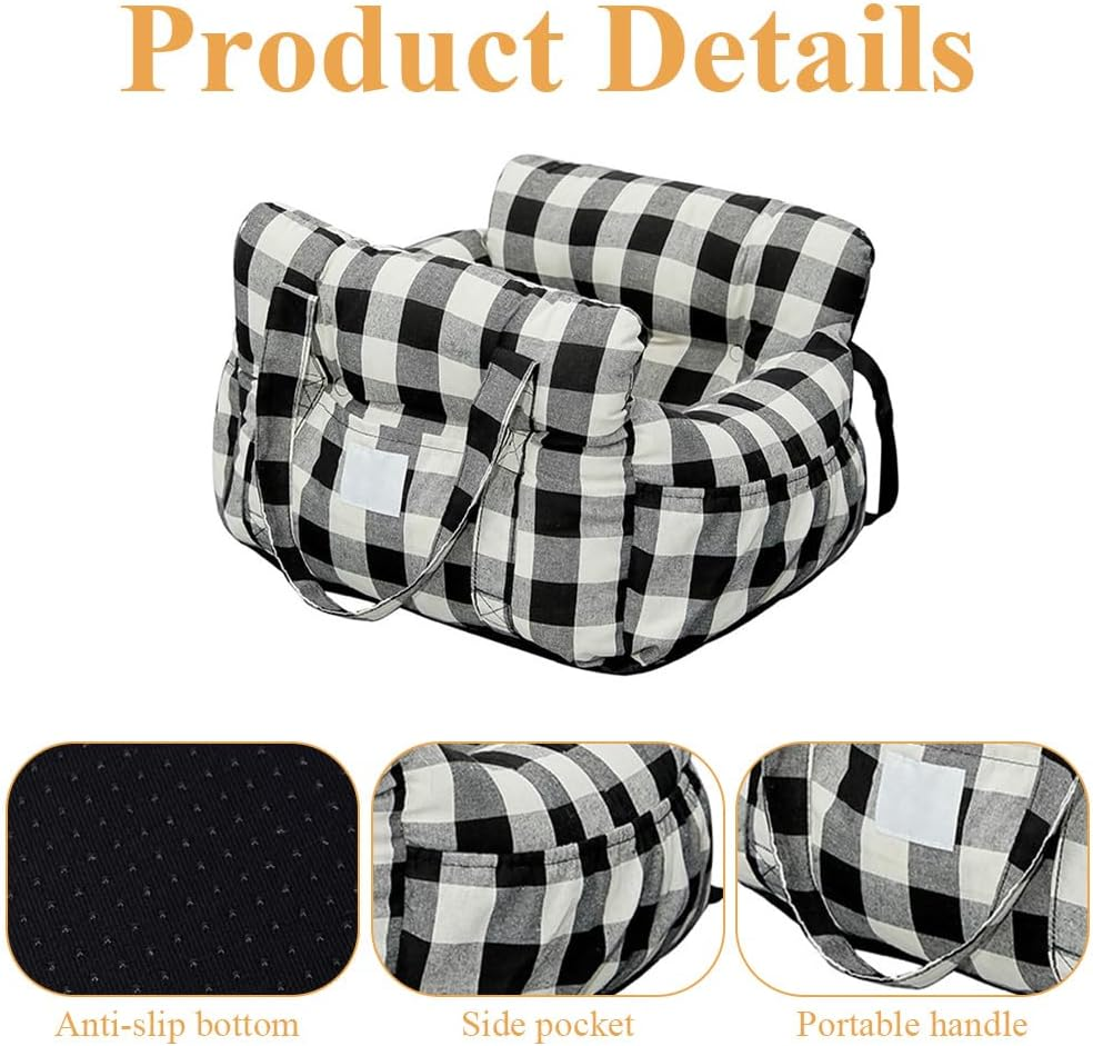 Pet Car Seat,Dog Car Travel Carrier,Dog Booster Seat,Car Booster Seat,Pets Portable Travel Bed,For Small Dogs,Pet Bed to Portable Travel,Outdoor,Travel Accessories (Black and White) image number 1
