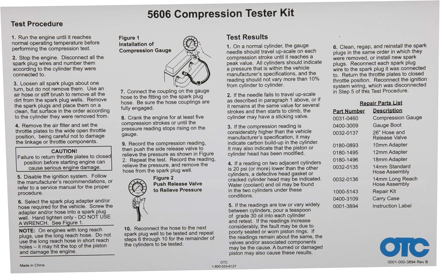 OTC 5606 Compression Tester Kit for Gasoline Engines image number 2