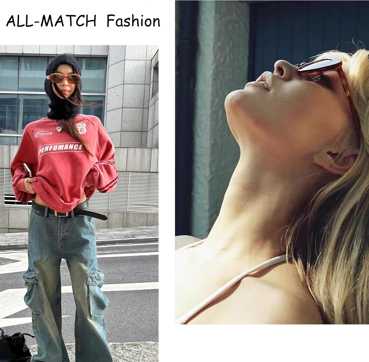 Teumire Retro Oval Sunglasses for Women Men Tiny Narrow 90S Style Small Sun Glasses 2 Pack