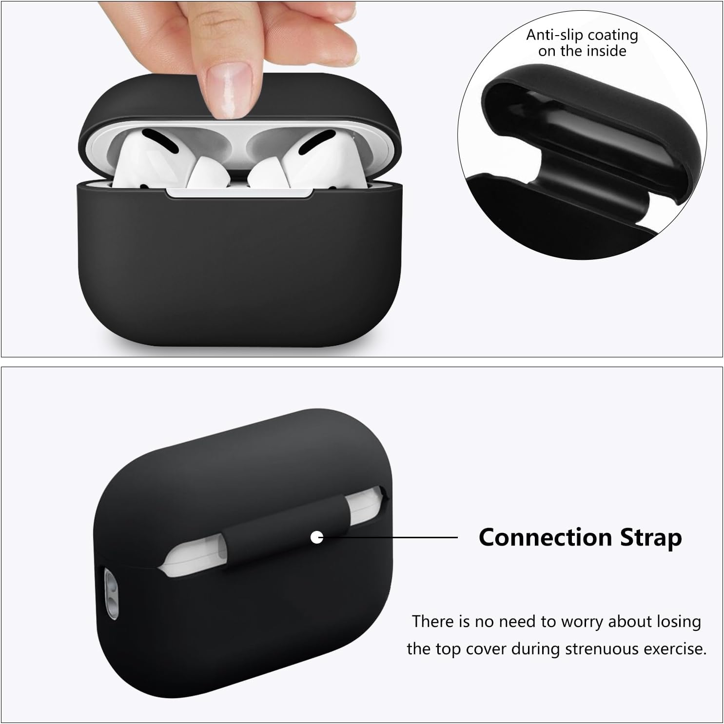 BEWZI for Airpods Pro 2 Case Cover Come with a Lanyard, Solid Color Sports Silicone Soft Protective Cover Is Compatible with Airpods Pro 2Nd Gen Case (Black) image number 1