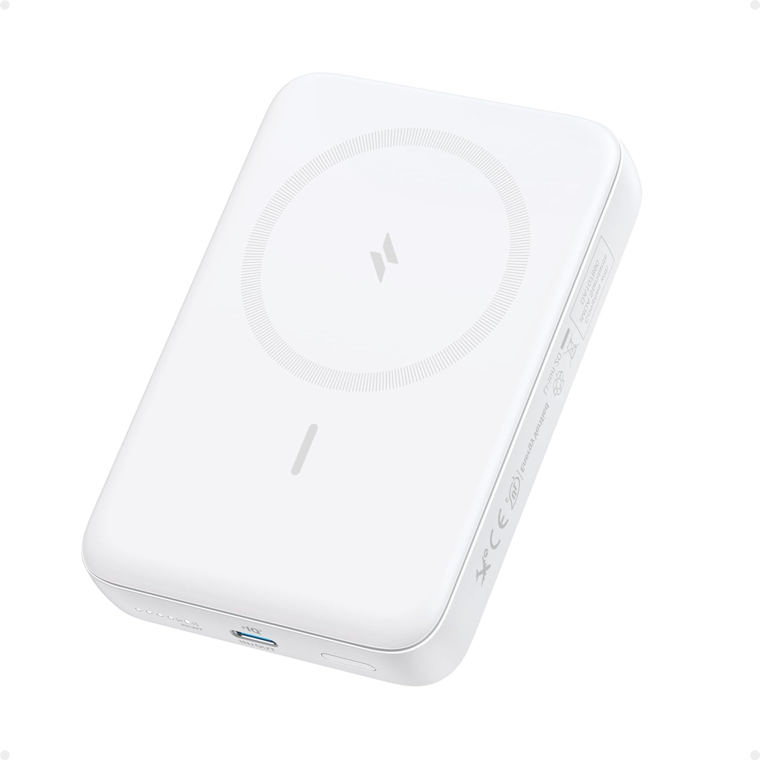 Anker Zolo Magnetic Power Bank, Compact 10,000Mah Wireless Portable Charger with 30W Max Fast Charging, Skin-Friendly and Durable Battery Pack, for Iphone 17/16/15/14 Series, Airpods, and More (White)