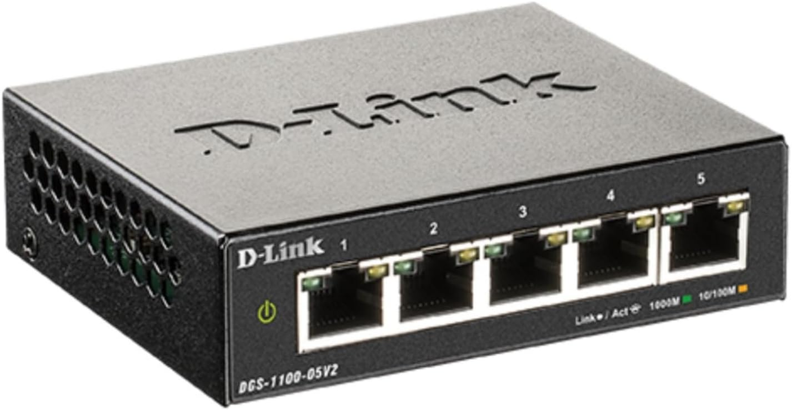 D-Link 5-Port Gigabit Easy Smart Managed Network Switch (DGS-1100-05V2) with 10/100/1000BASE-T Ports, VLAN, Bandwidth Control, Qos Ethernet Switch, High-Speed Network Switches for Home & Office. image number 1