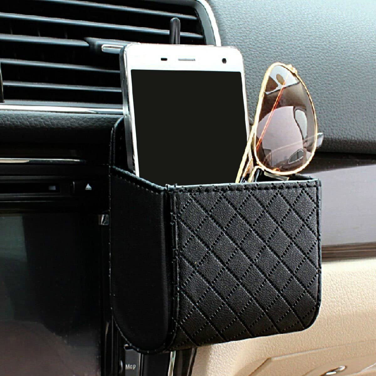 Yosoo Car Auto Seat Back Interior Air Vent Cell Phone Holder Pouch Bag Box Tidy Storage Coin Bag Case Organizer with Hook (Black) image number 6