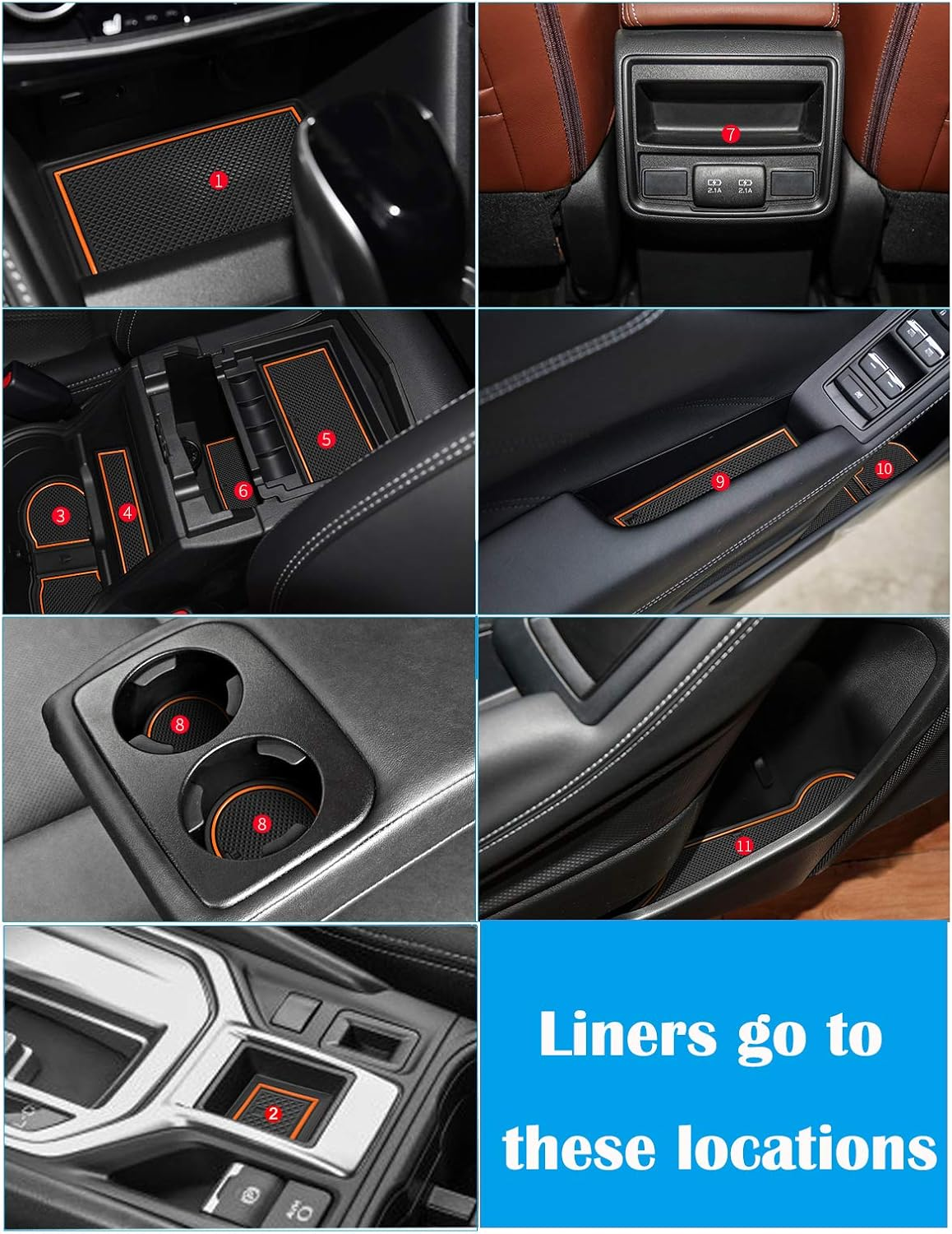 Auovo anti Dust Mats for Subaru Forester Accessories 2019 2020 2021 2022 2023 2024 Interior Custom Cup Holder Insert Liner Coaster Center Console Door Pads(17Pcs) (Orange) - Red image number 3
