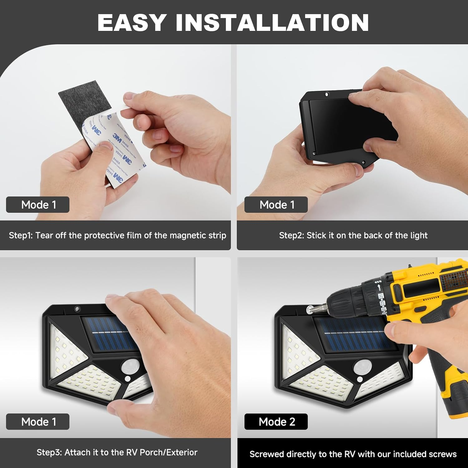 EJYTRVT Solar RV Porch Light - Magnetic Installation, Motion Activated Sensor Light, Camper Exterior LED Lighting, RV Awning Lights for Rvs, Trailers, Campers, 5Th Wheels, 2 Pack