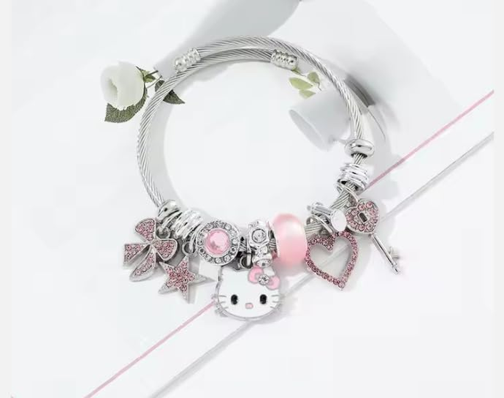 Cute Charm Bracelet, Chain Cuff Jewelry Charms for Bracelets, Stainless Steel Anime Cartoon Bracelet for Women Teen Girls Sister Bff Birthday Gift and Friendship, Medium, Stainless Steel, Amber image number 3