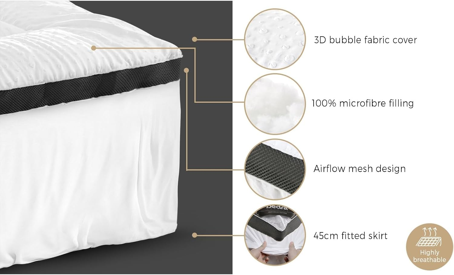 Bedra Bedding 1000Gsm Mattress Topper Double Size Washable Pillowtop Mattress Topper 5Cm Thickness Mattress Cover Airflow Mesh Bed Protector Mat image number 3
