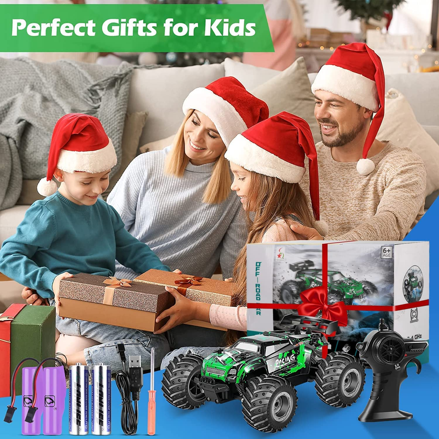 Remote Control Car, Monster Truck Monster Jam with LED Headlight, 1:18 Scale All Terrain, 2WD 2.4 Ghz off Road High Speed 20 Km/H RC Cars for Boys and Girls image number 3