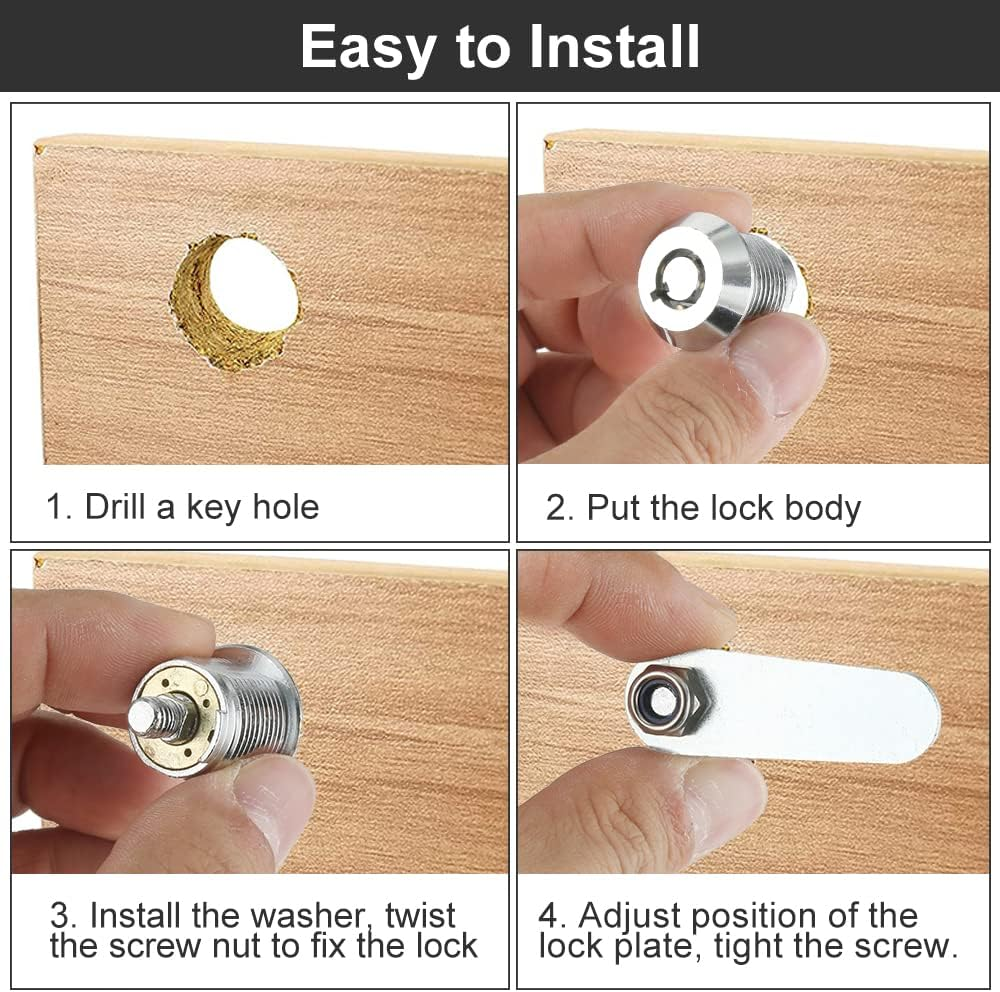 Drawer Tubular Cam Lock 25Mm Zinc Alloy Security Drawer Cam Cylinder Lock with 2 Keys for Door Mailbox Cabinet Cupboard Letterbox image number 4