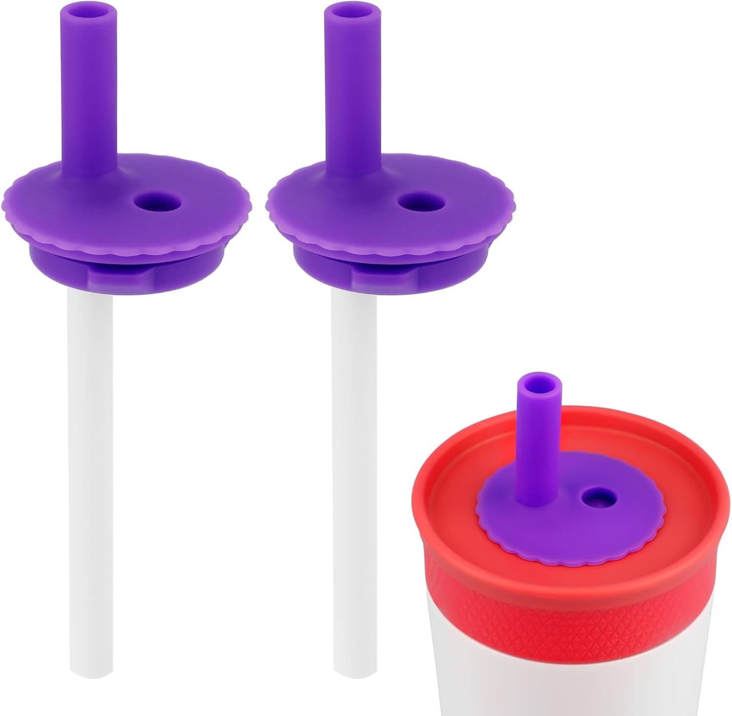 2Pcs Silicone Straw Cover & 2Pcs Plastic Straw, Flower Pattern Flexible Cup Lid Accessories for Owala Kids Insulation Stainless Steel Tumbler 12Oz & Kids Plastic Water Tumbler 15Oz Parts, Bpa-Free