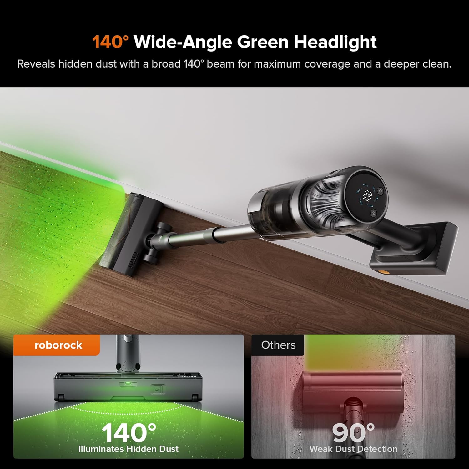 Roborock H60 Hub Ultra Cordless Vacuum Cleaner W/Auto-Empty Dock,Top 210AW Suction,140&deg;Ultra-Wide Dust Visibility LED Green Light,3 Clean Modes, Max 90Mins Running, Anti-Tangle Brush for Carpets Pets image number 5