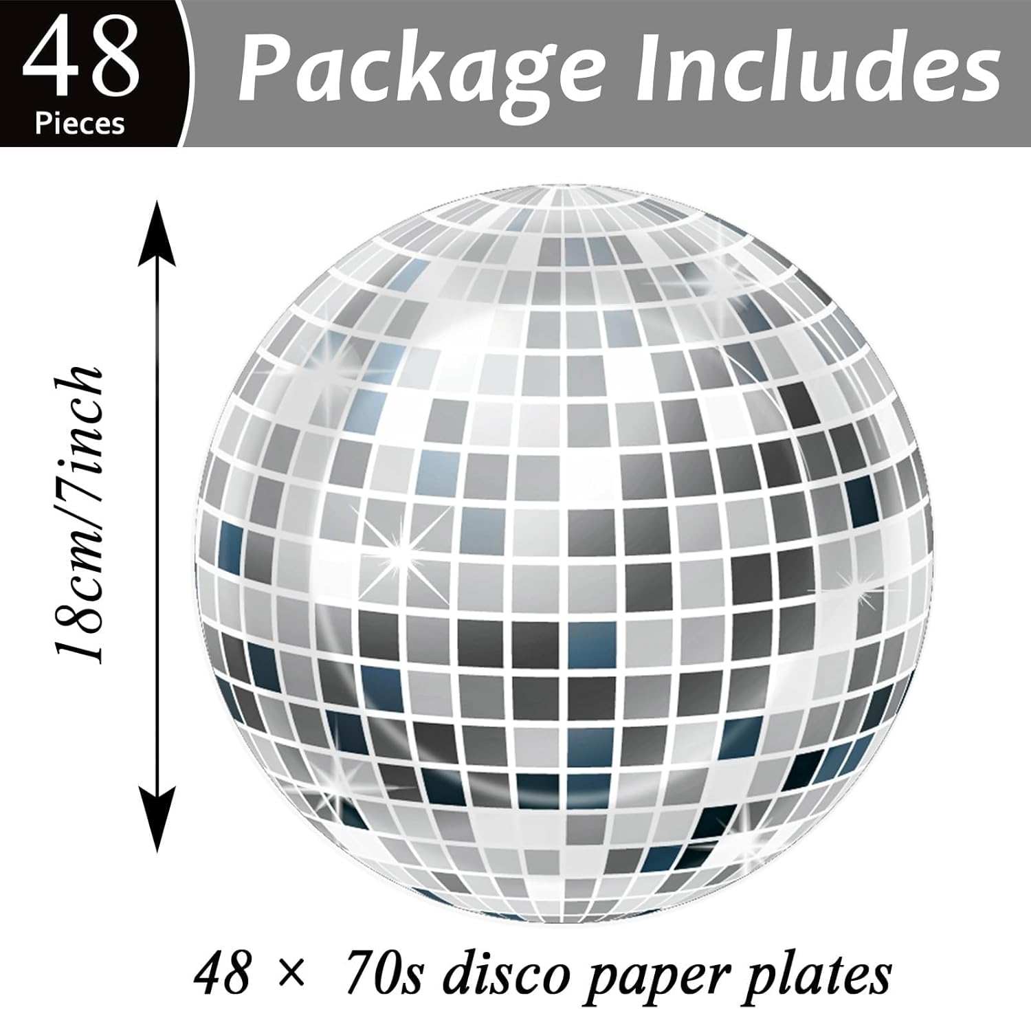48 Pieces 7In 70S Disco Party Paper Plates for 70&rsquo;S Party Supplies Gray and Blue Disco Ball Theme Dessert Plates for Birthday Baby Shower Boogie 1970S Disco Music 90S Bachelorette Party Decorations image number 5