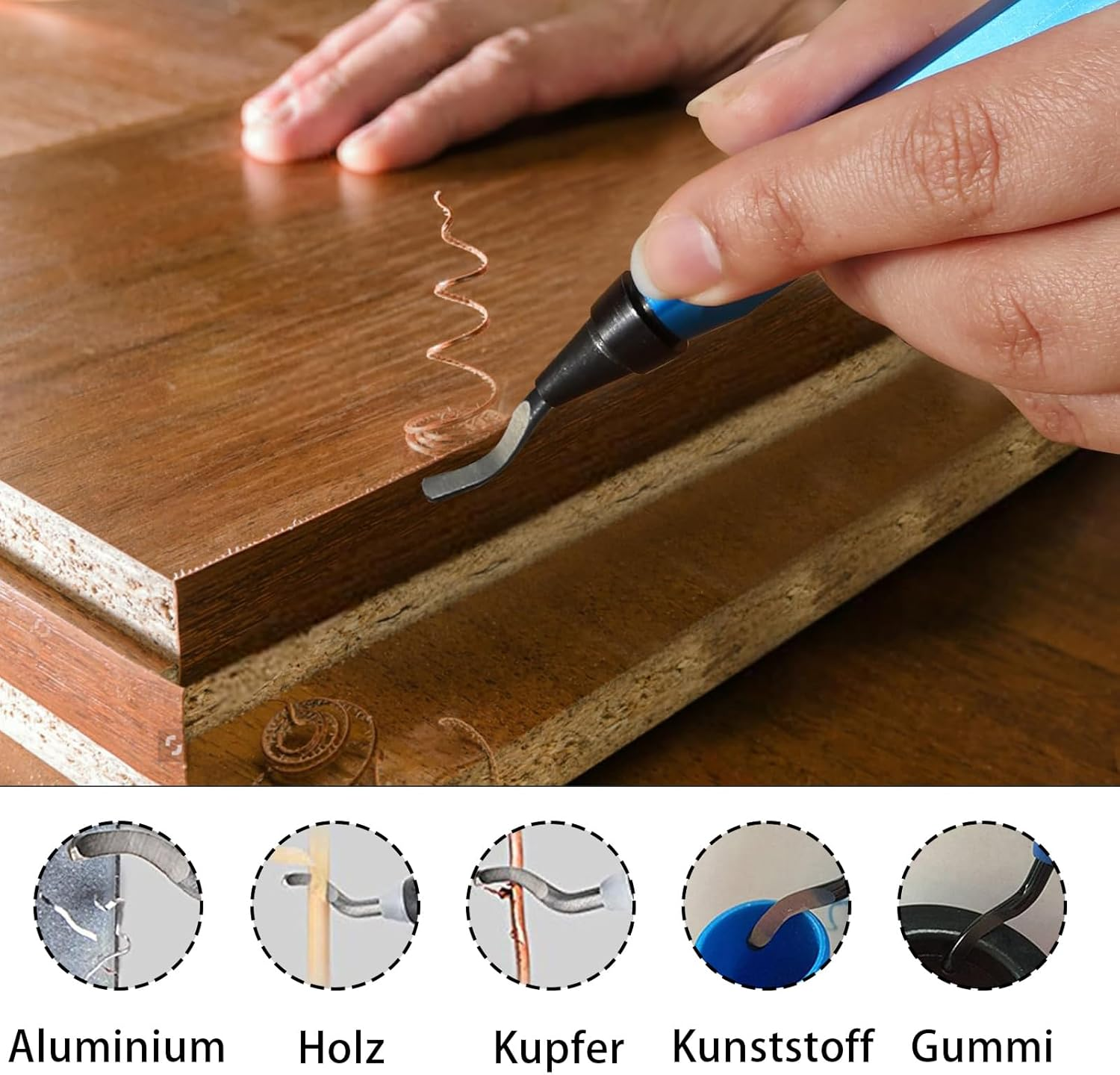 Deburring Tool Light Blue, 360&deg; Rotating Metal Deburring Handle, Blades for Deburring, Deburring 3D Print, with 10 Replacement Blades and 5 Diamond Files, Hand Deburrer, for Plastic, Aluminium image number 6