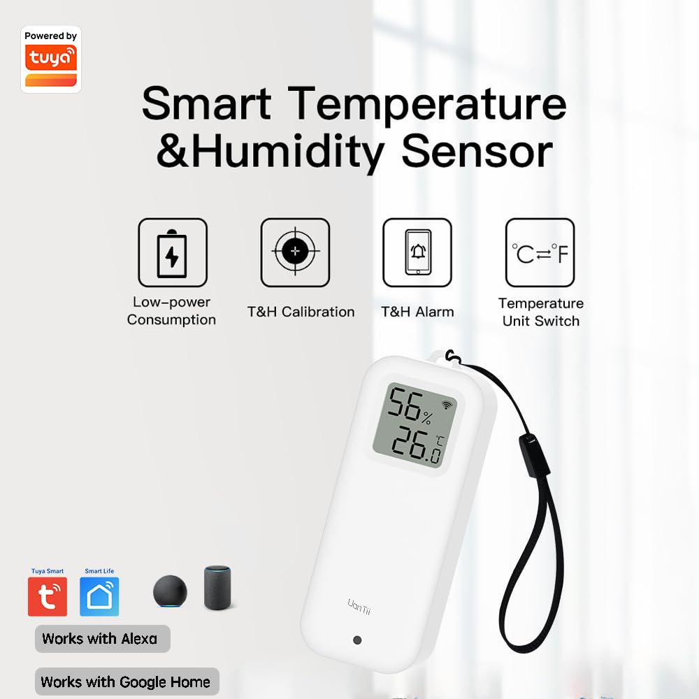 Uantii Smart Temperature Humidity Sensor Tuya Wifi Indoor Thermometer with LCD Display, Works with Smart Life App, Compatible with Alexa,Works with Google Home (1) image number 4