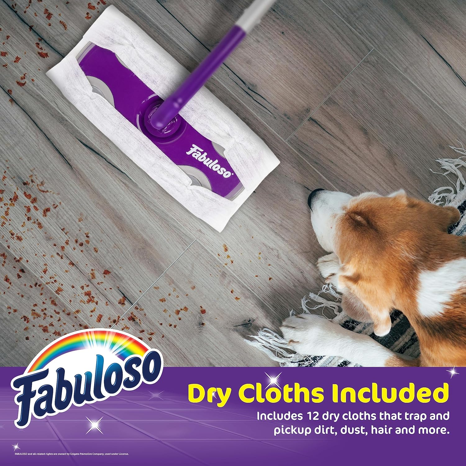 Fabuloso Dry and Wet Sweeper with Bonus 12 Dry Cleaning Pads| Clean Your Floors with Ease | 2-In-1 Sweeping and Light Mopping, Lightweight, Swivel Low-Profile Dust Mop,Purple image number 6