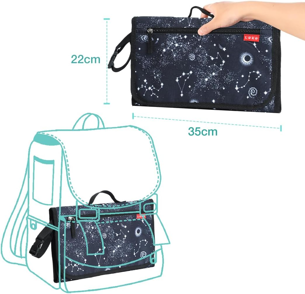 Lekebobor Portable Baby Changing Pad, Foldable Waterproof Diaper Changing Pad for Travel Baby Change Mat with Wipe-Pocket and Head Cushion, Galaxy