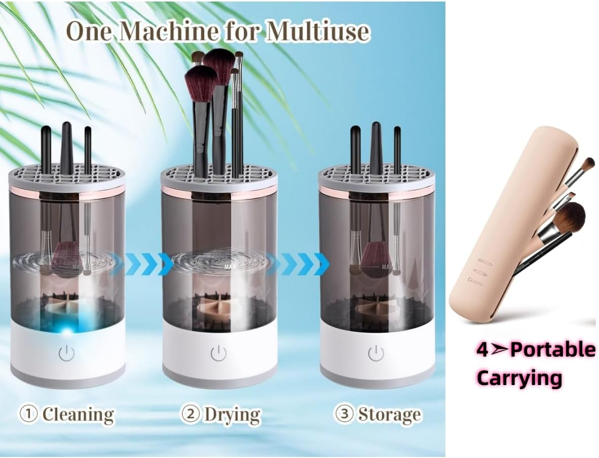 Holaine Electric Makeup Brush Cleaner - 3 in 1 Make up Brush Clean Machine with Brush Cleaner Mat - Portable Automatic Spinner Cosmetics with Travel Makeup Brush Holder Beauty Makeup Brushes Set image number 4