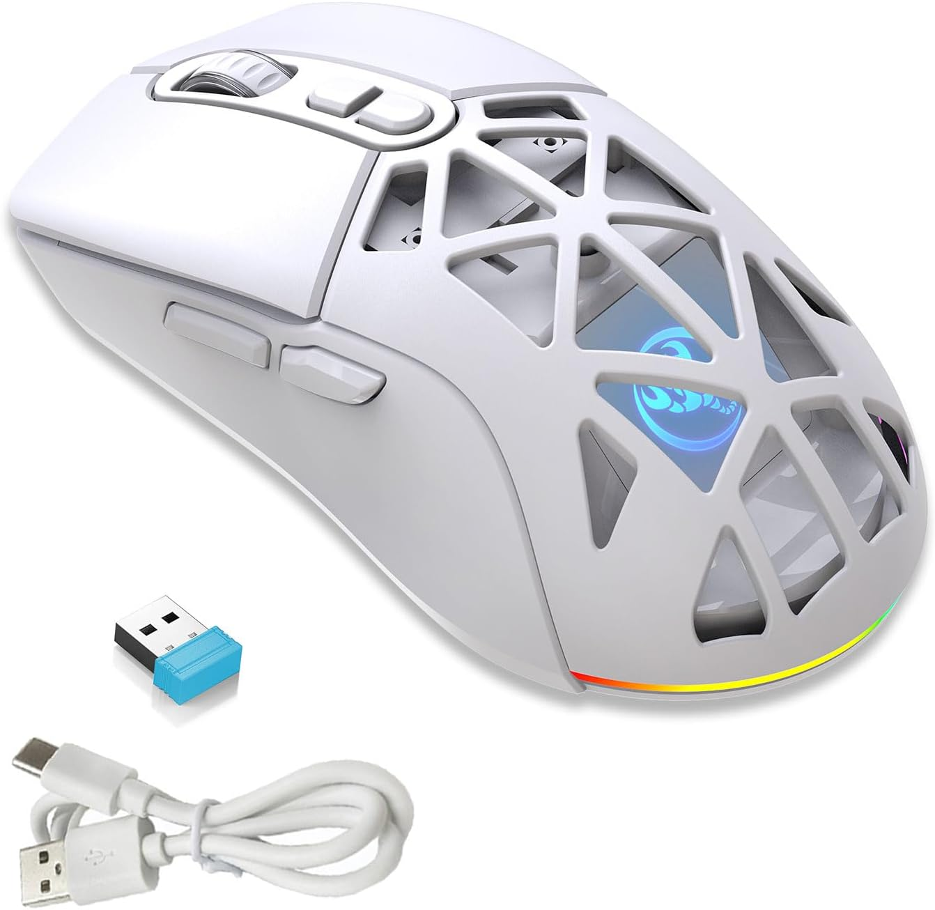 Anberyoo Wireless Gaming Mouse, BT5.1 + 2.4G Dual Mode 7-Button Esports Gaming Mouse with USB Receiver, up to 4800 DPI, Rechargeable RGB Backlight Wireless Mouse for Mac, Laptop, Computer, PC (Black)