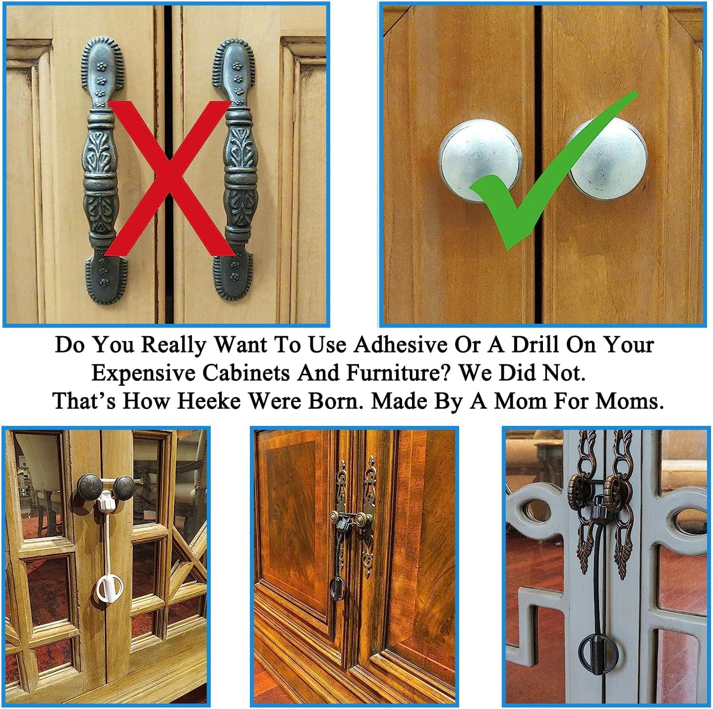 Baby Safety Cabinet Locks for Knobs - Upgraded Child Safety Cabinet Latches for Home Safety Strap for Baby Proofing Cabinets Kitchen Door RV No Drill No Screw No Adhesive 5 Pack White image number 6