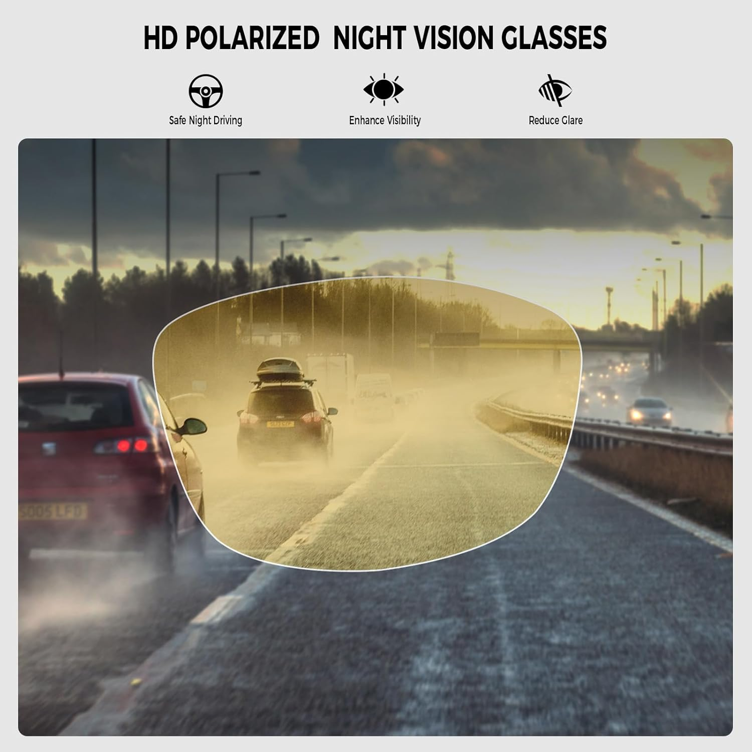FIONOFY Night Driving Glasses for Men Women anti Glare HD Polarized Yellow Tinted Night Vision Glasses for Driving image number 2