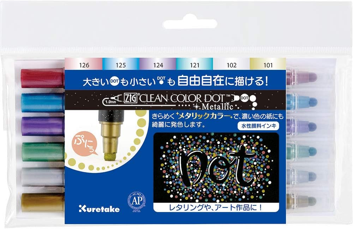 Kuretake TC-8100/6V ZIG Clean Color Dot Metallic 6 Colors image number 1