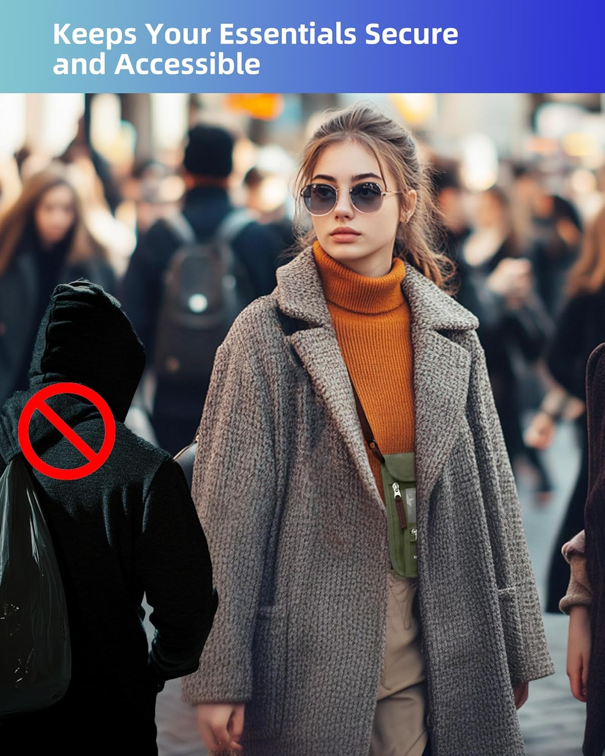 WALNEW Passport Holder Neck Pouch Travel Neck Wallet with RFID Blocking - 7 Pockets with Adjustable Neck Strap to Keep Your Passport Document and Credit Card Safe (Army Green) - Black / Black image number 7