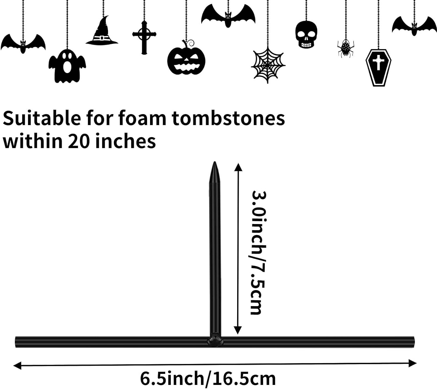 Halloween Tombstone Stakes 6.50 X 3.1 Inches Foam Graveyard Stakes 1/6 Inch Diameter Bold T Shape Metal Stakes for Halloween Tombstone Indoor and Yard Outdoor Decorations (24) image number 4