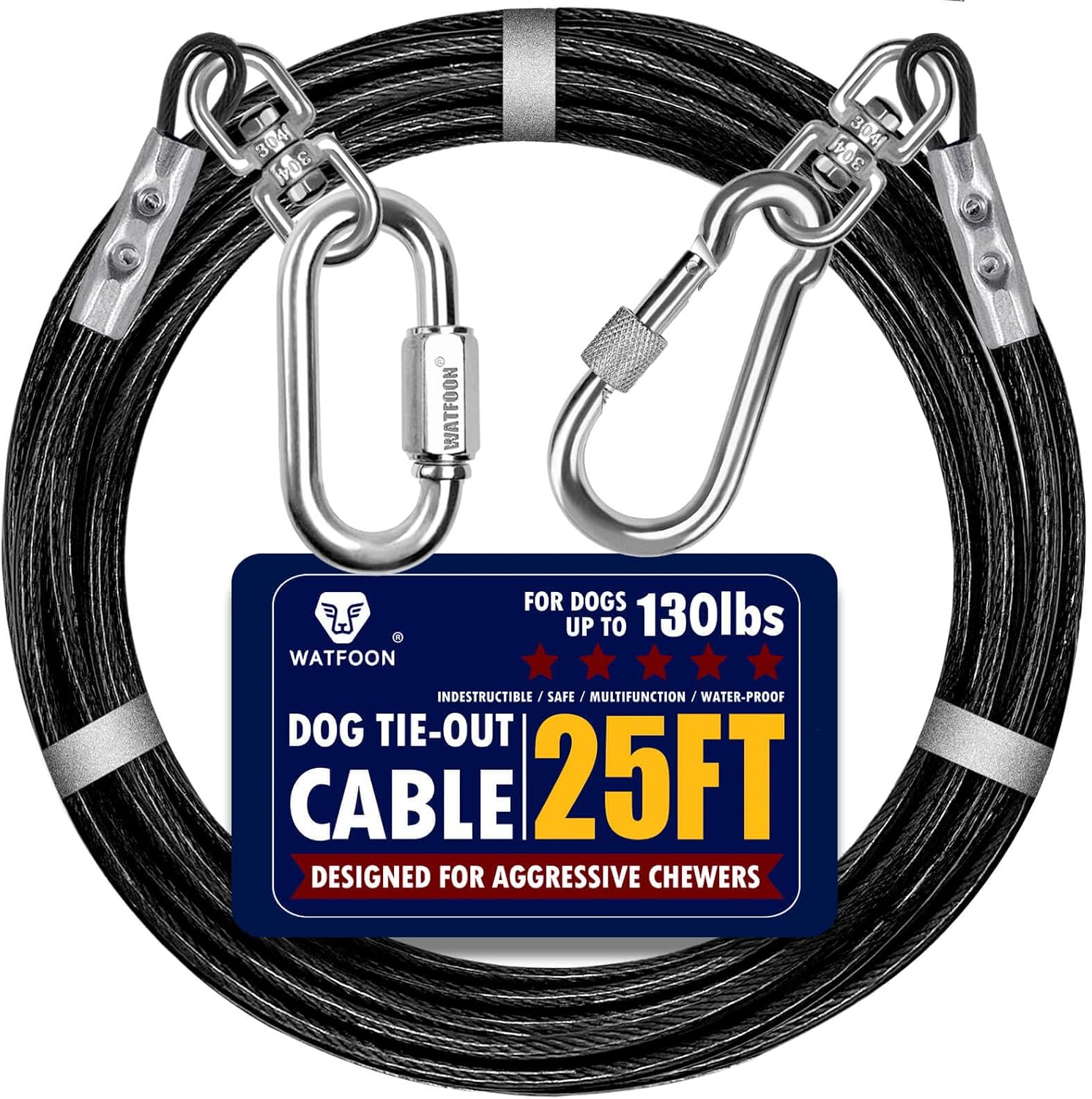 Dog Leads for Yard, 100Ft Tie Out Runner Steel Wire Cable, Heavy Duty Pet Tether Chains for Dogs up to 130 Lbs, Outside, Camping, Park (100Ft-Blue)