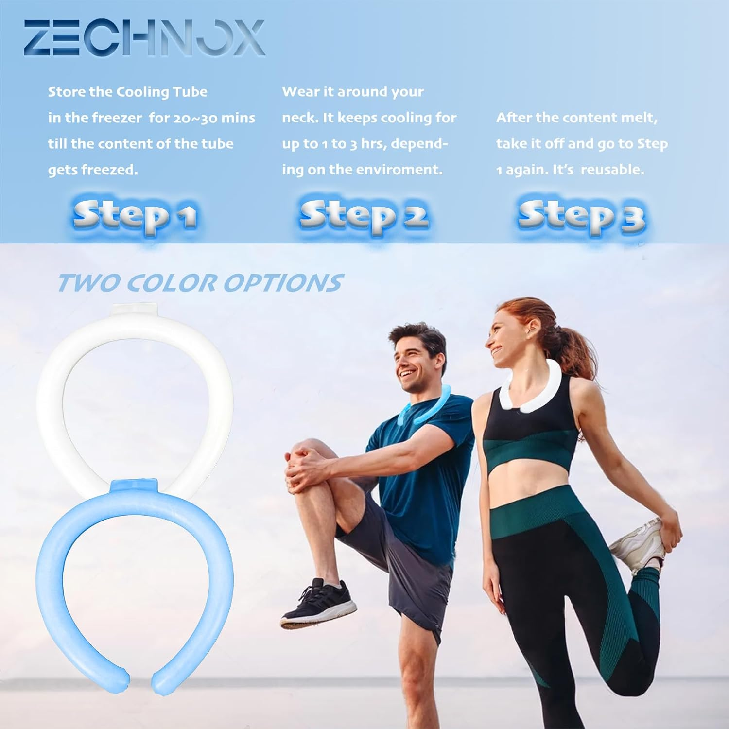 Neck Cooling Tube,2 PCS Pack with Carry Bag,Reusable Ice Pack,Neck Coolers for Hot Weather,Ice Ring for Summer Heat,Personal Cooling Device,Ideal for Sports,Outdoor Activities (Light Blue+White)