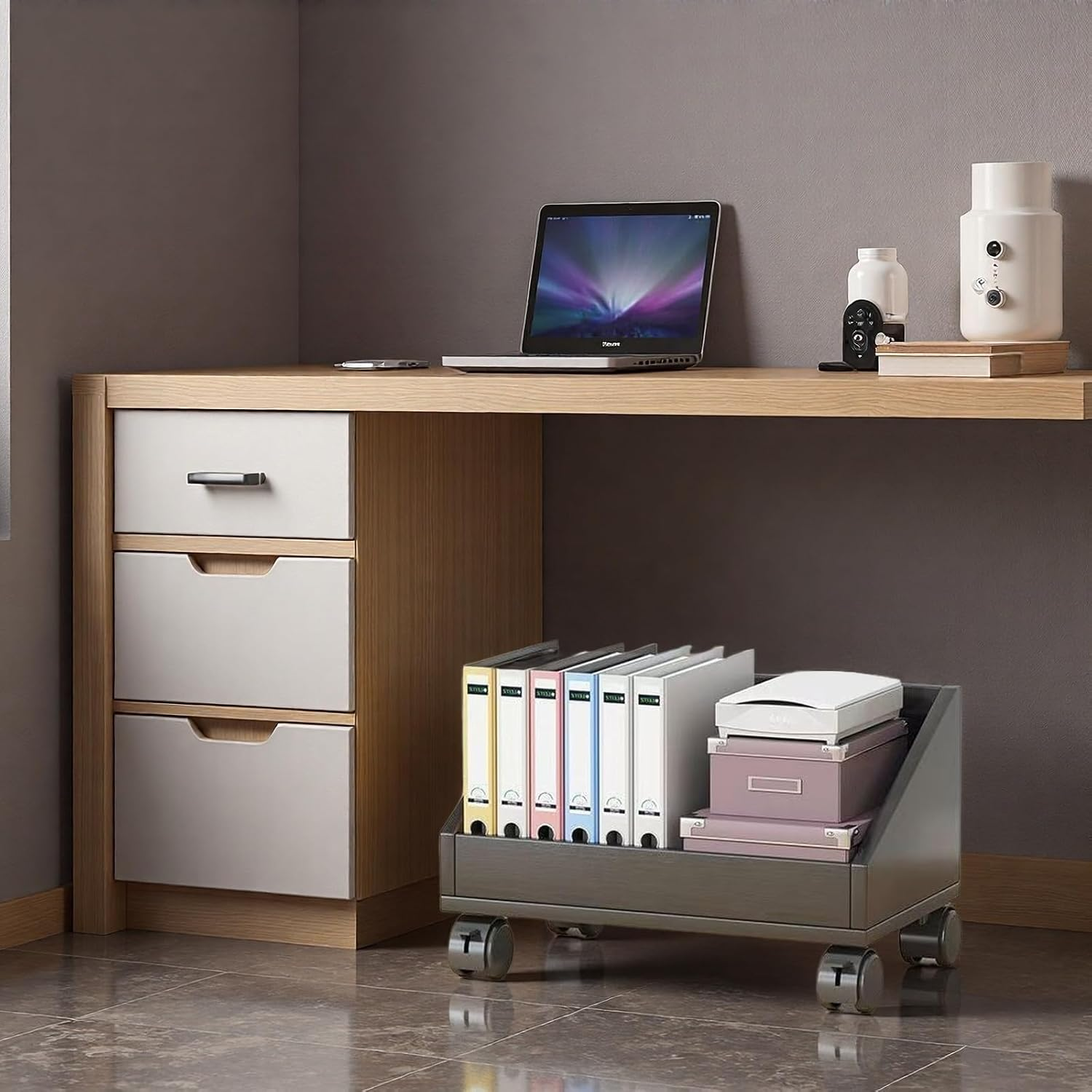 Mobile Organiser Wooden Bookshelf, Office Desk Display Shelf Unit, Book Storage Bookcase, Books Shelves A253 (Black)